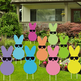 GHSJYO bunny yard sign with sunglasses adds playful lawn charm.