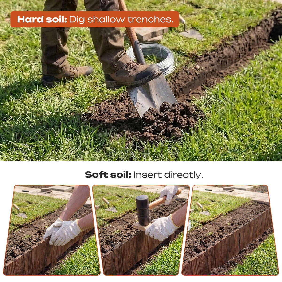 GHWIE Garden Edging Border wood panel demonstrates tool-free installation for quick updates