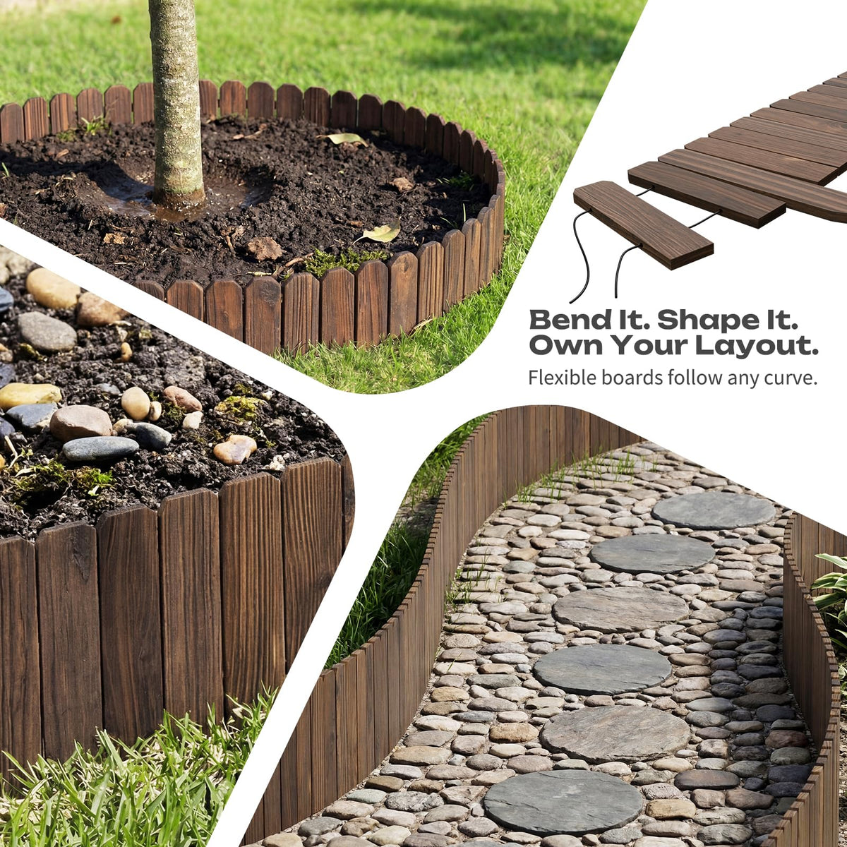 GHWIE Garden Edging Border wood panel shaping flower bed edge for organized planting