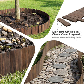 GHWIE garden edging border wood panel pathway highlights a neat walkway and contained mulch.
