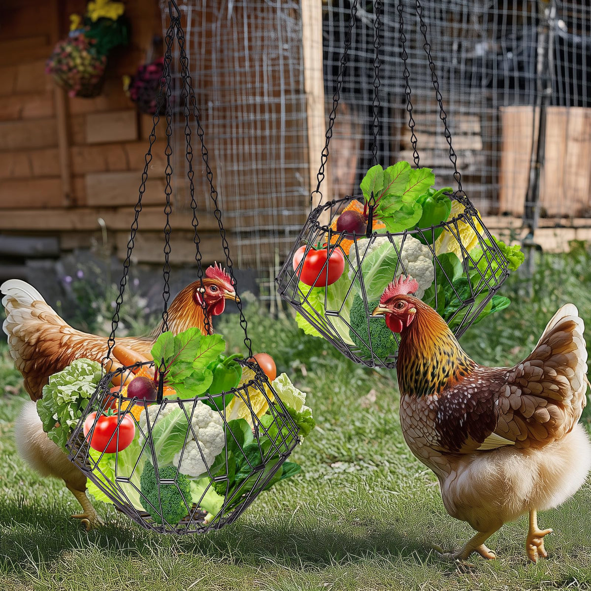 GHWMYD vegetables inside the ball feeder for engaging flock activities