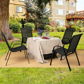 Giantex outdoor dining chairs by the poolside offer all-weather comfort.