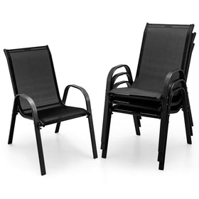 Giantex stackable patio chairs for easy storage and setup.