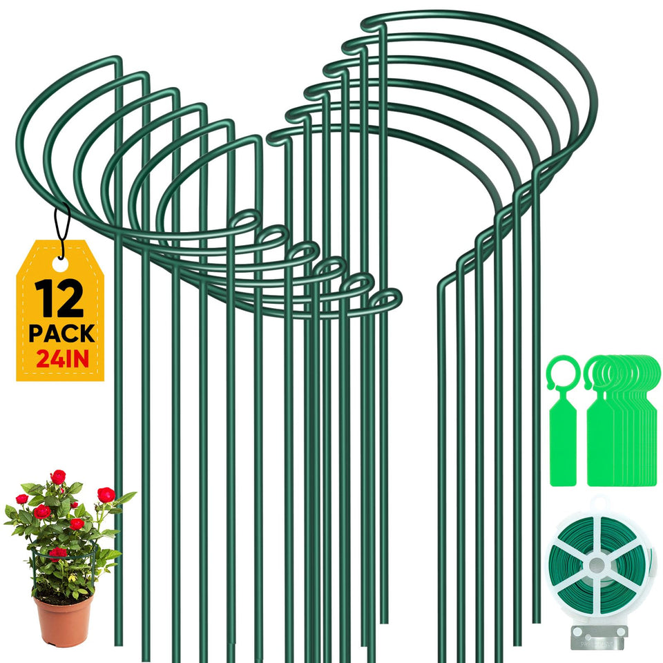Gicare 12-pack plant stakes with 10-inch by 24-inch cages to support tall plants