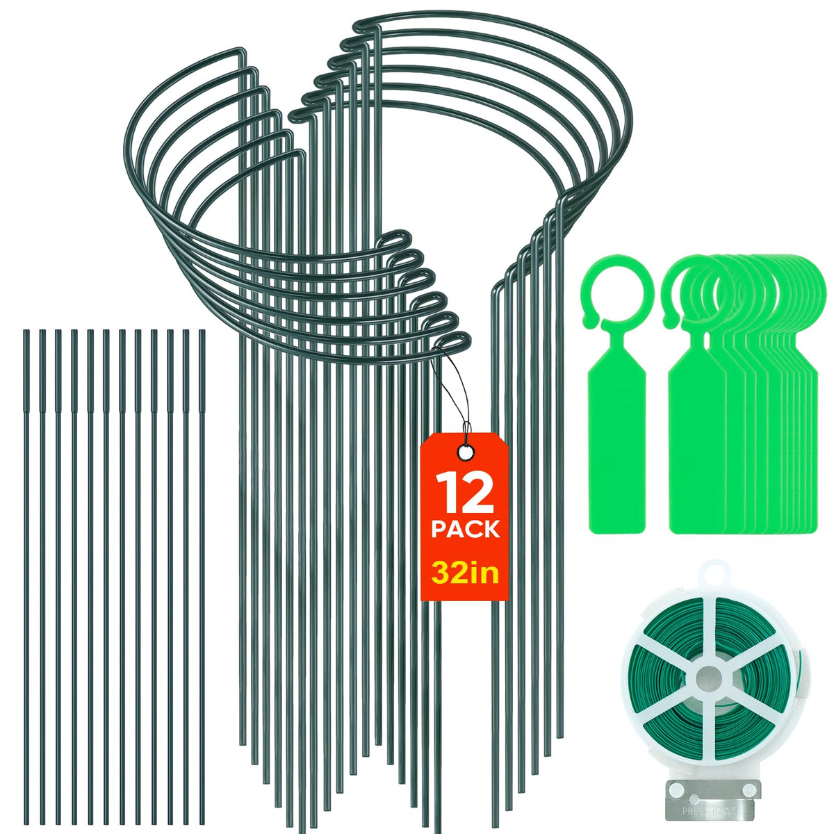 Gicare 12-pack plant support stakes arranged around peonies for sturdy upright growth