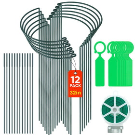 Gicare 12-pack plant support stakes arranged around peonies for sturdy upright growth