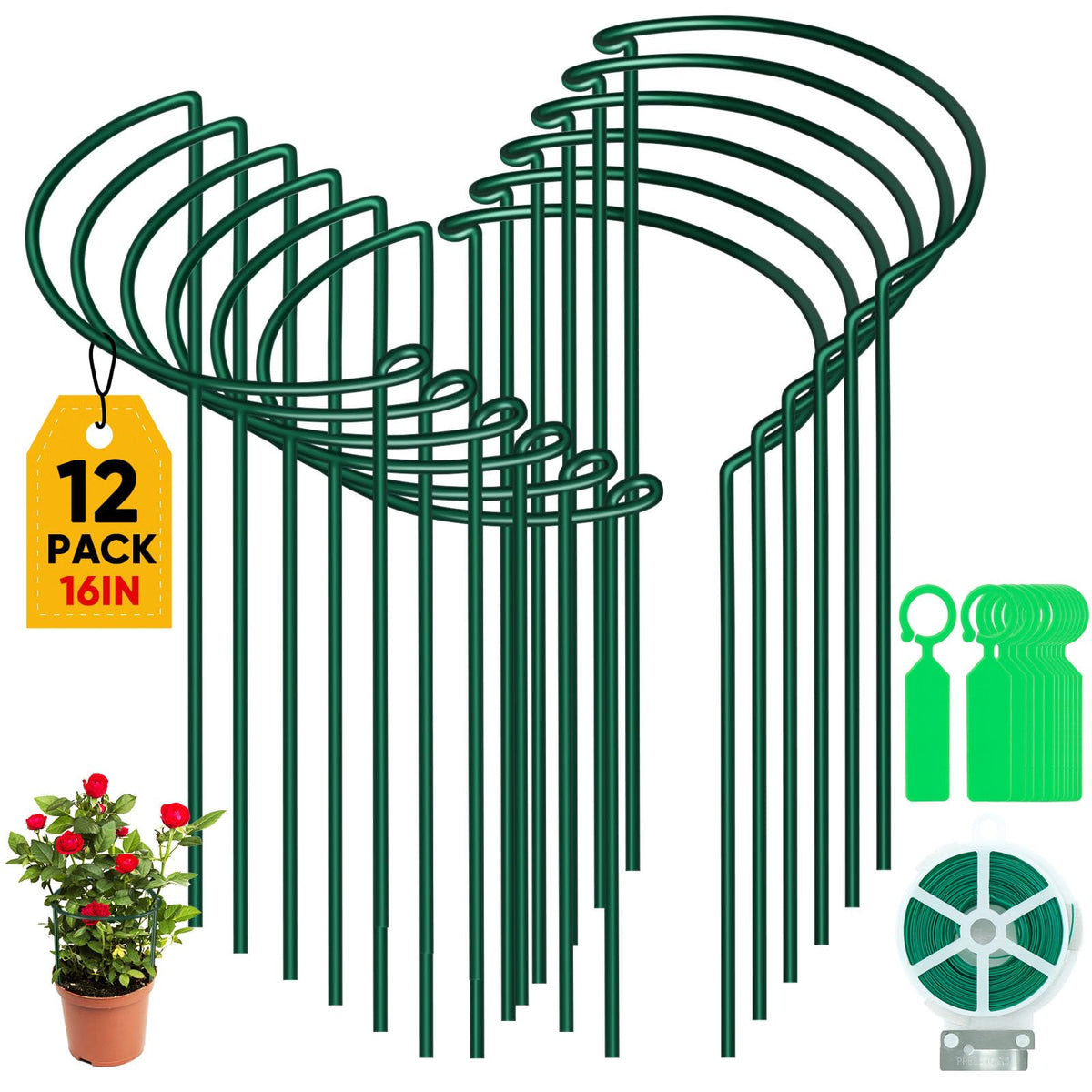 Gicare 12-pack plant support stakes form half-round frames for stable support