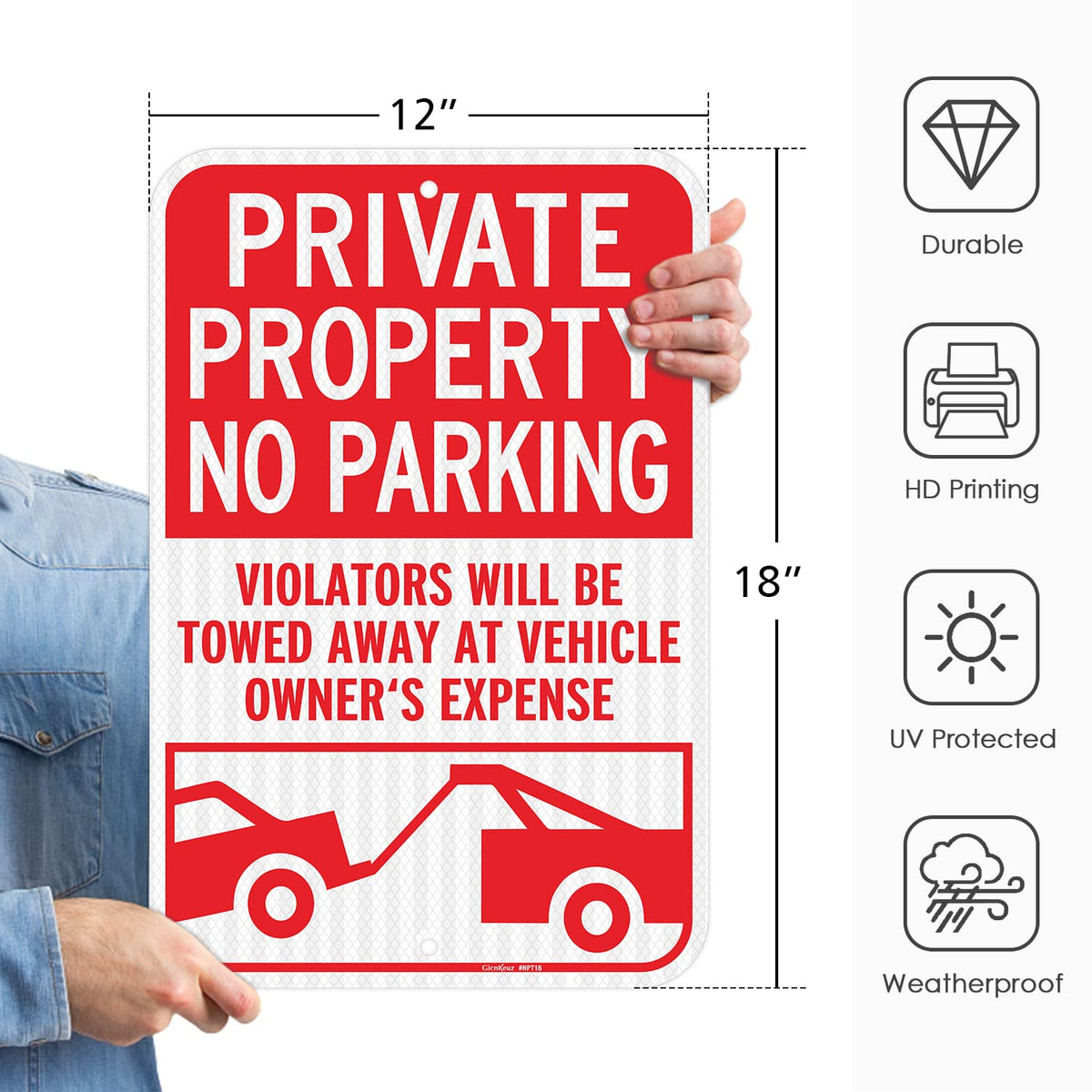 GicnKeuz no parking sign side-mounted with predrilled holes for easy installation.