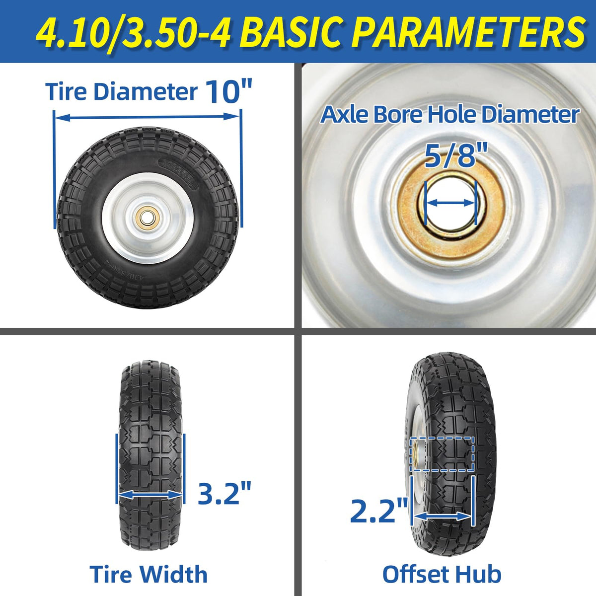 GICOOL 10-inch tire diameter close-up for durable garden cart performance