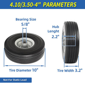 GICOOL 10in solid tire dimensions indicating compatibility with carts