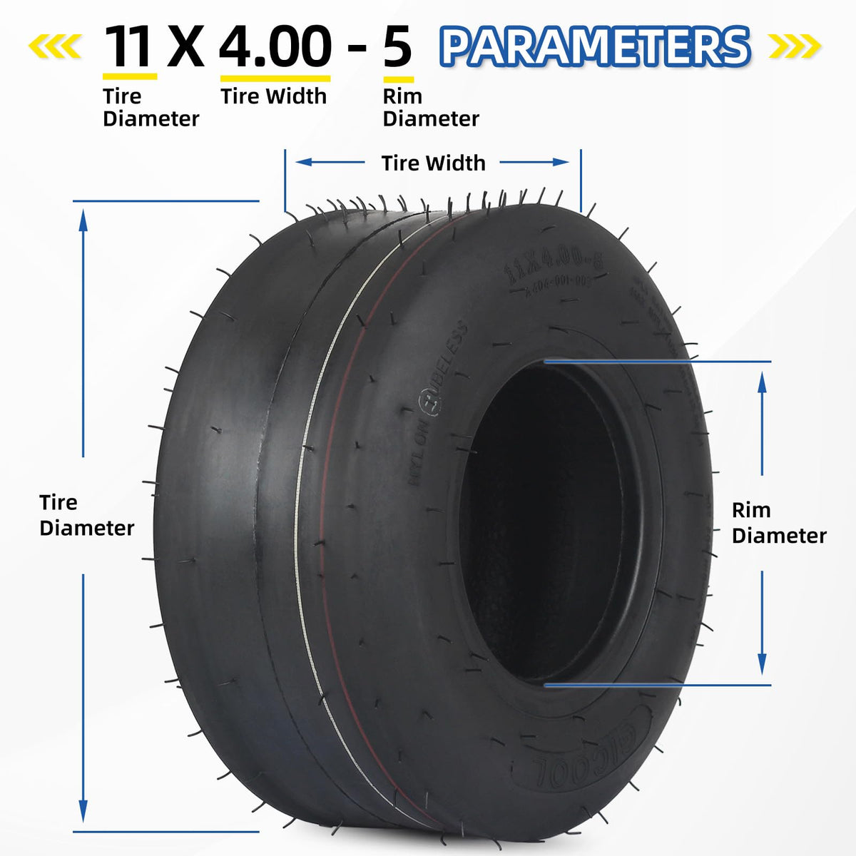 GICOOL 11x4.00-5 tubeless tire package front view