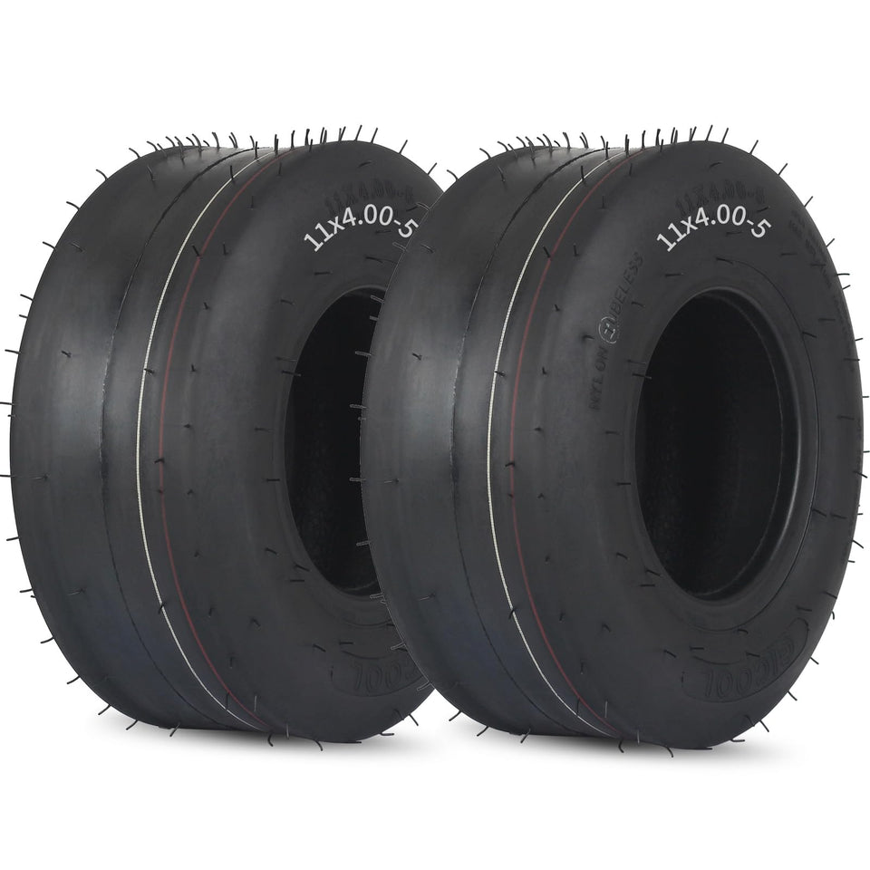 GICOOL 11x4.00-5 tubeless tire side view for smooth mowing