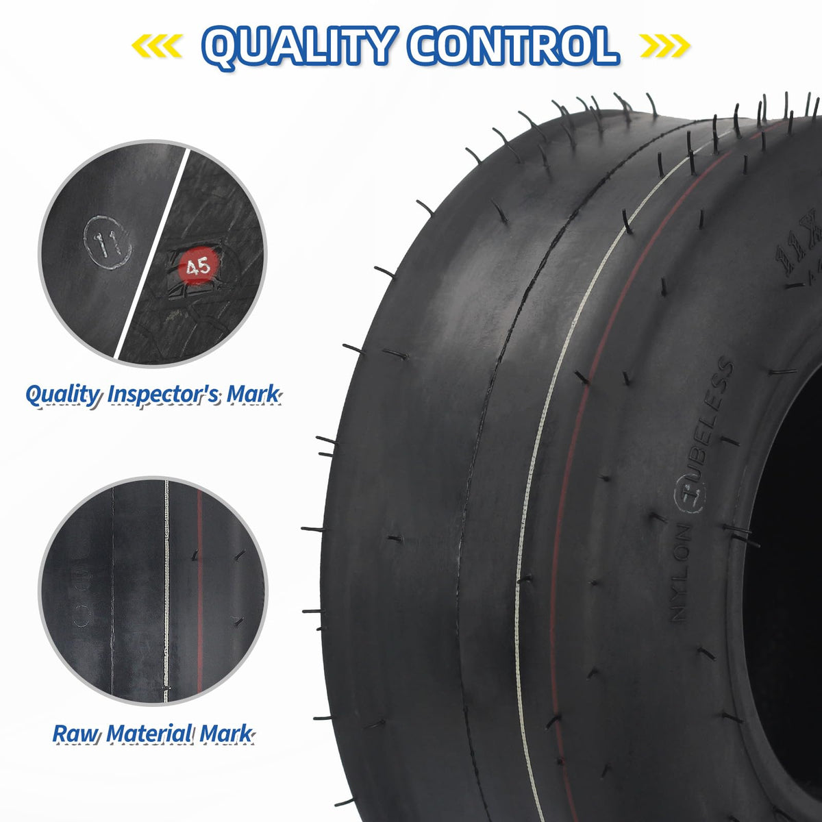 GICOOL 11x4.00-5 tubeless tire tread detail showing four-ply build