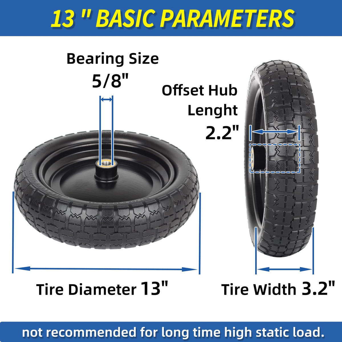 GICOOL 13x4 flatfree front view for easy rolling under heavy loads.
