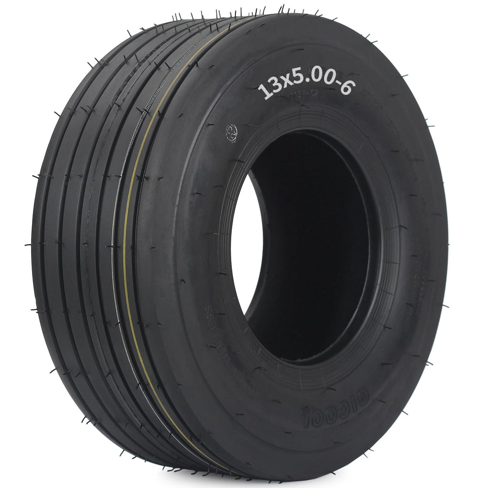 GICOOL 13x5-00-6 tubeless tire with straight rib tread for lawn-friendly grip