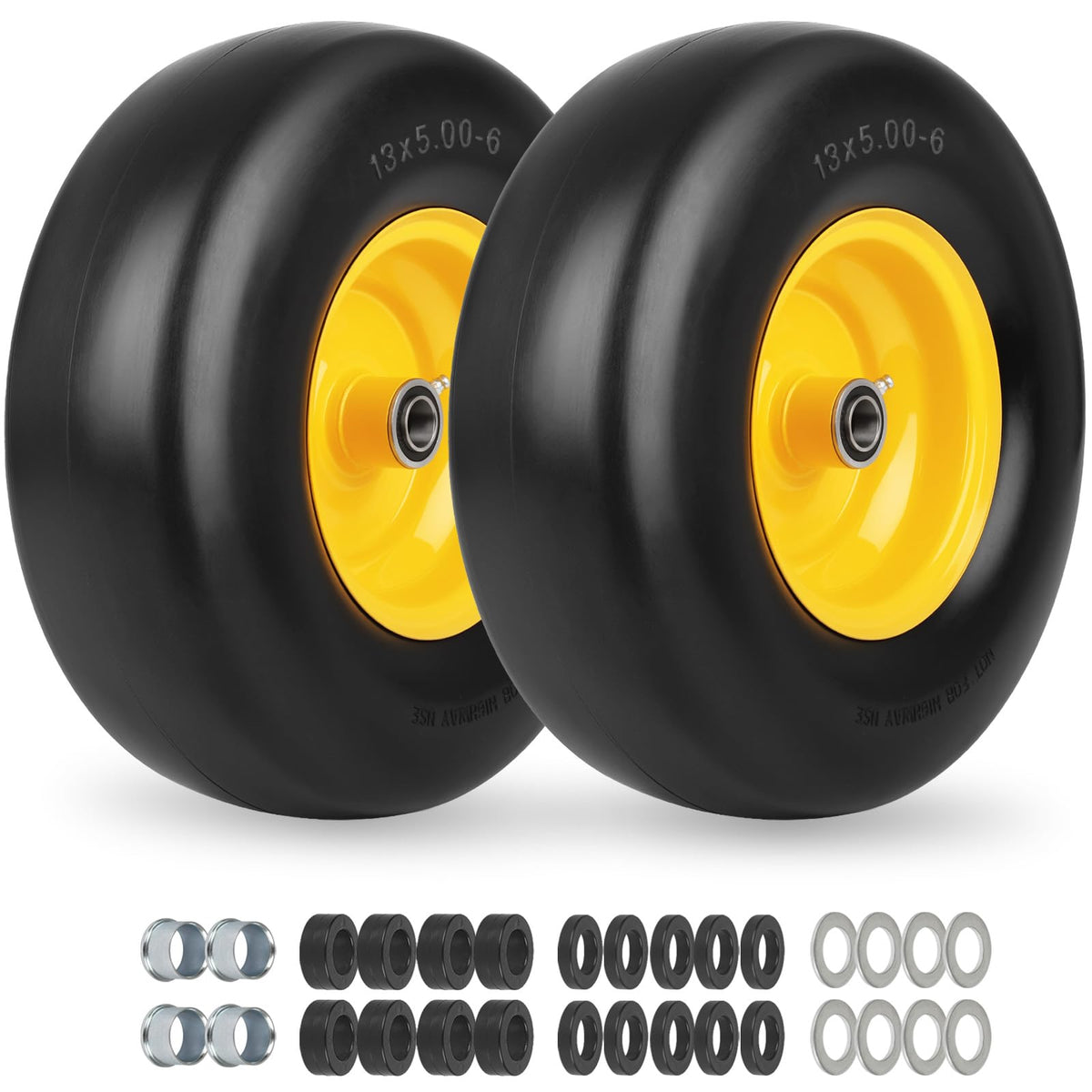 GICOOL 13x5.00-6 flat-free tire assembly with PU core for maintenance-free mowing.