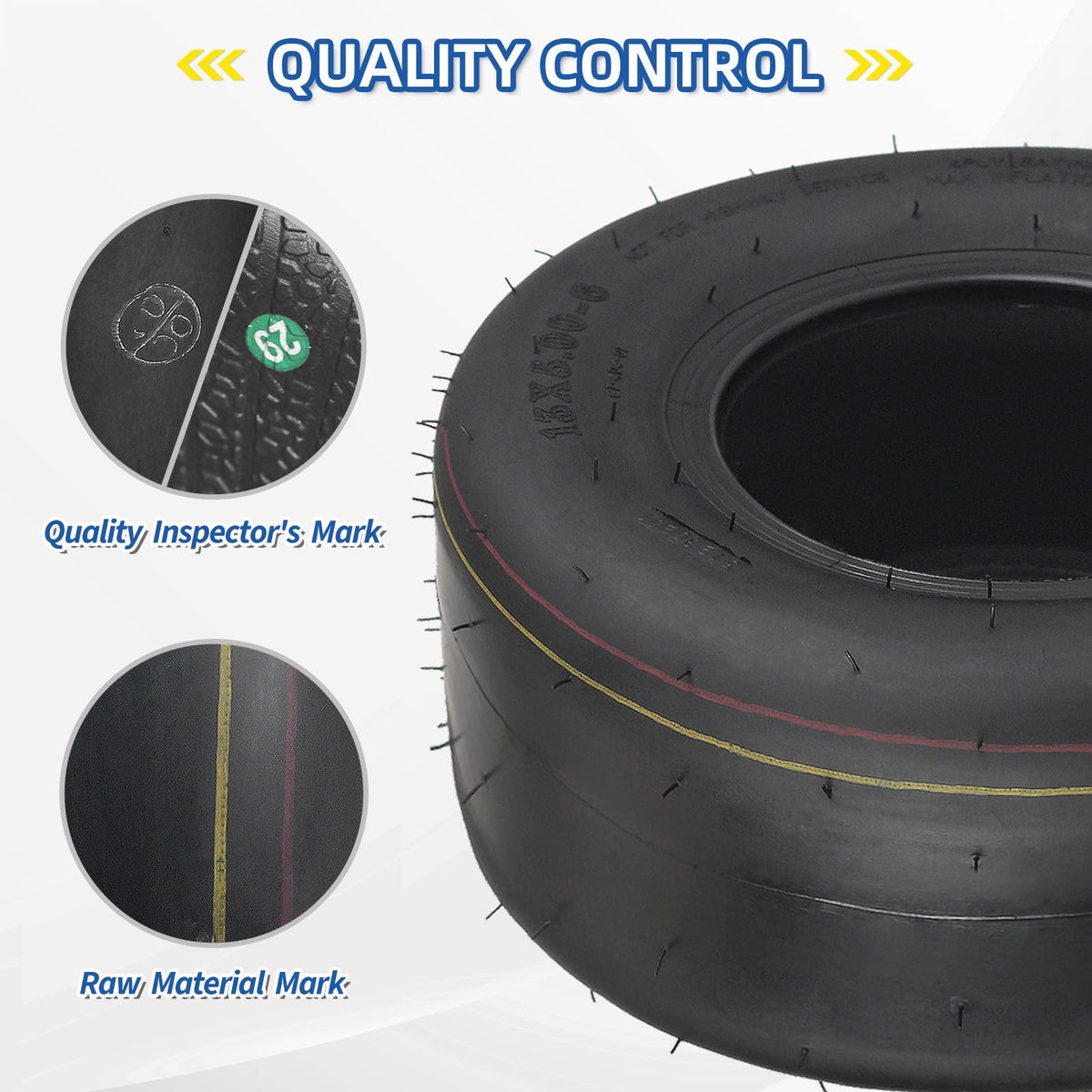 GICOOL 13x5-6 lawn-mower tire close-up highlighting smooth tread.
