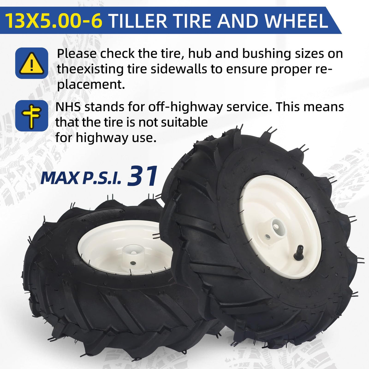 GICOOL 13x5-6 tiller tire with 1-inch axle supports stable tasks