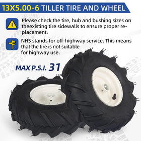 GICOOL 13x5-6 tiller tire with 1-inch axle supports stable tasks