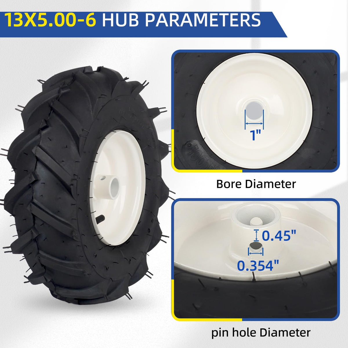 GICOOL 13x5-6 tiller tire tread detail highlights aggressive lugs