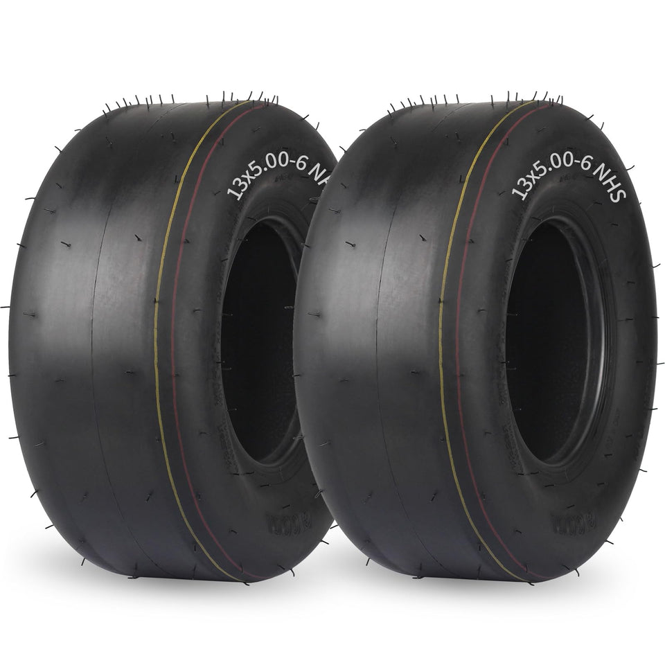 GICOOL 13x5-6 tubeless lawn-mower tire with smooth tread for comfortable rides.