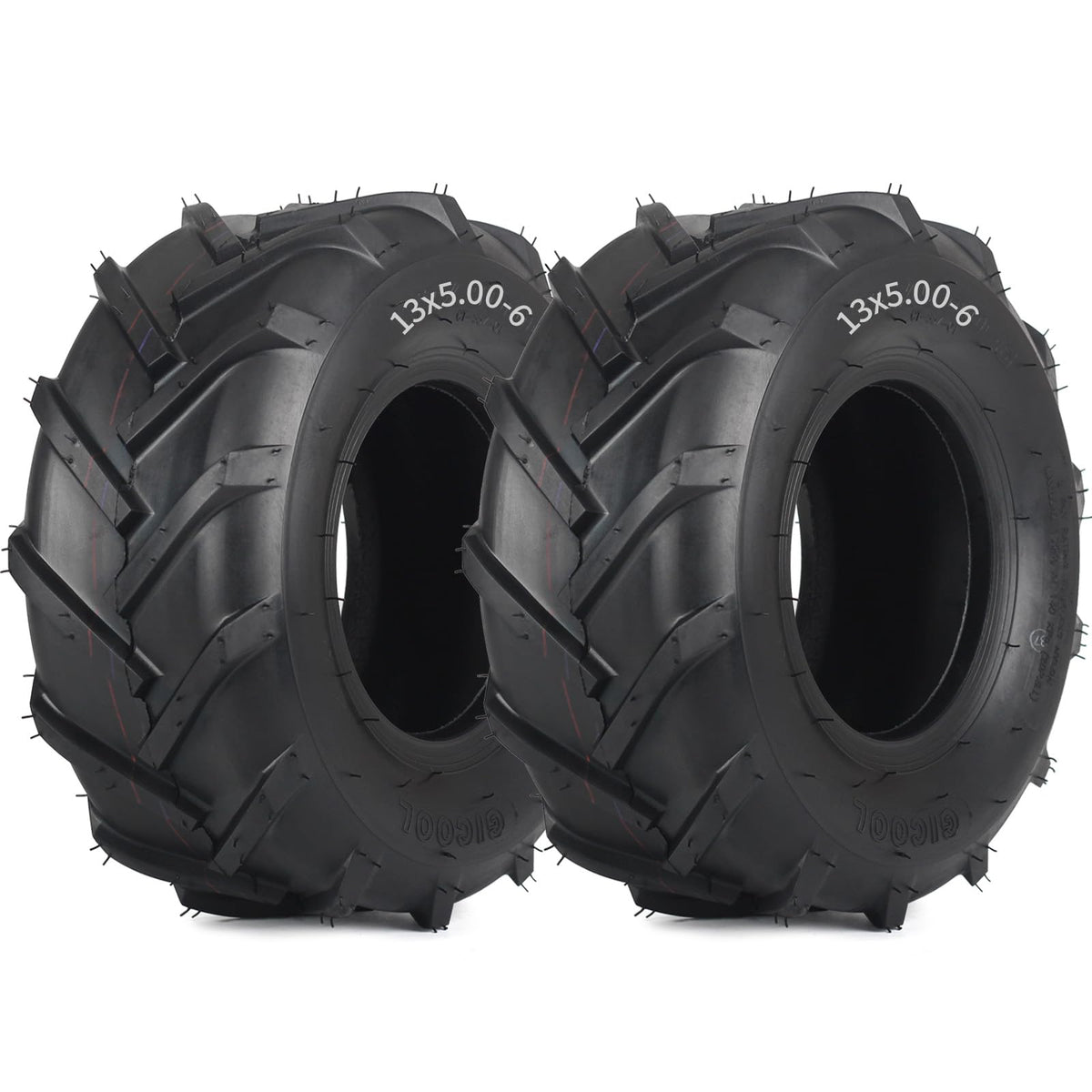 GICOOL 13x5 tire side view showing compatibility with lawn tractors.