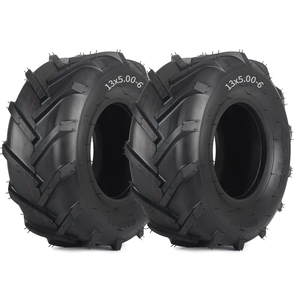 GICOOL 13x5 tire side view showing compatibility with lawn tractors.