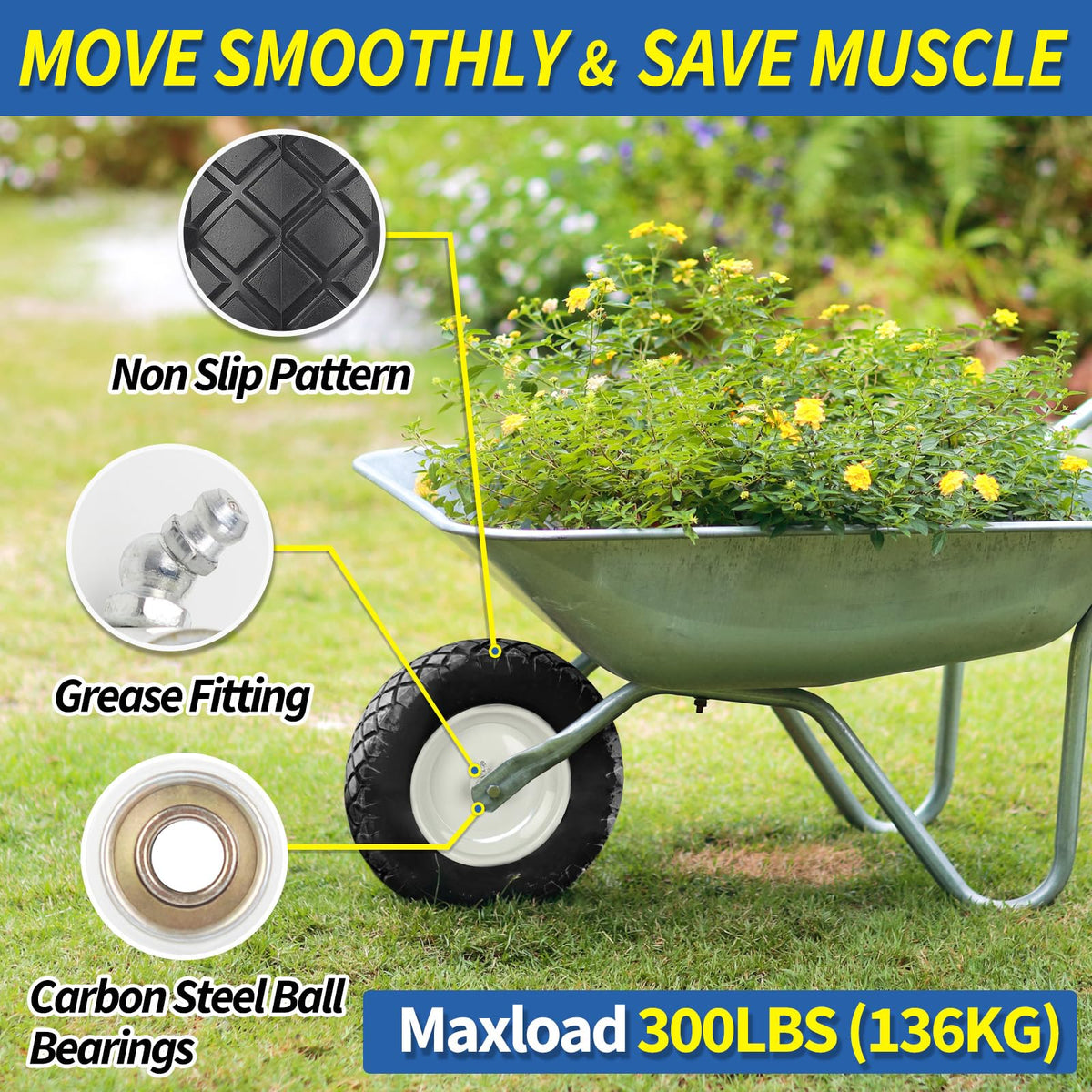 GICOOL 16-inch flat-free tire close-up highlighting solid construction