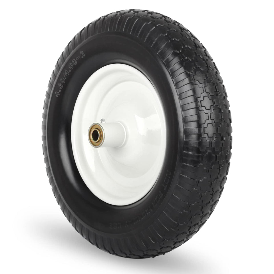 GICOOL 16-inch solid tire close-up showing puncture-proof foam for wheelbarrows.