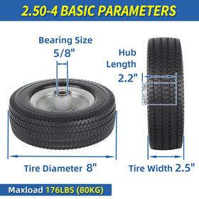 GICOOL 2.50-4 solid tire and wheel showing universal cart compatibility.
