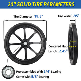 GICOOL 20x2 flat-free tire front view for reliable cart upgrades