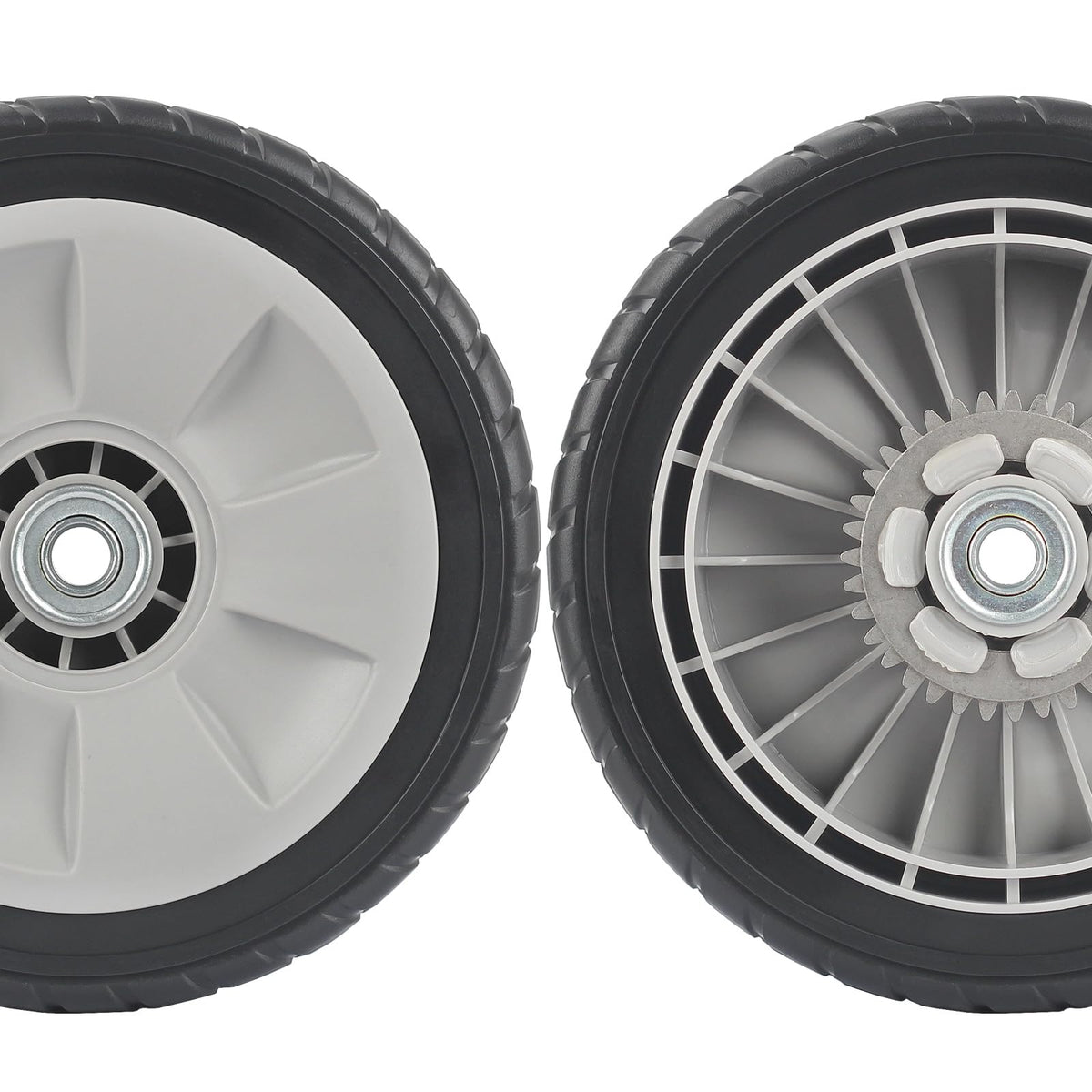 Close-up of wheel width, 2 inches, for balanced rolling on turf