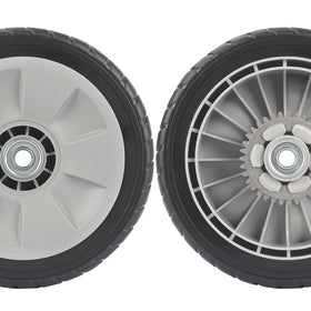 Close-up of wheel width, 2 inches, for balanced rolling on turf