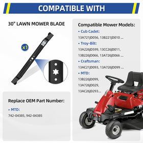 GICOOL 30-inch mower blade side view, shows center star hole for balance.