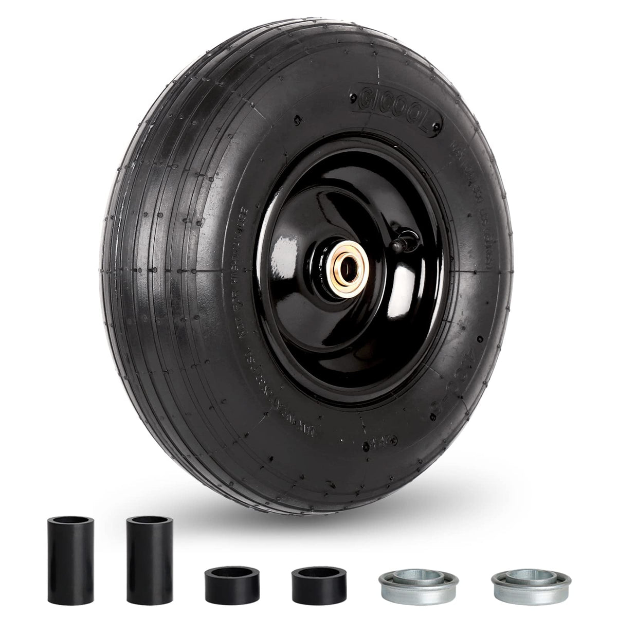 GICOOL 4.00-6 tire and wheel side view for wheelbarrow replacement