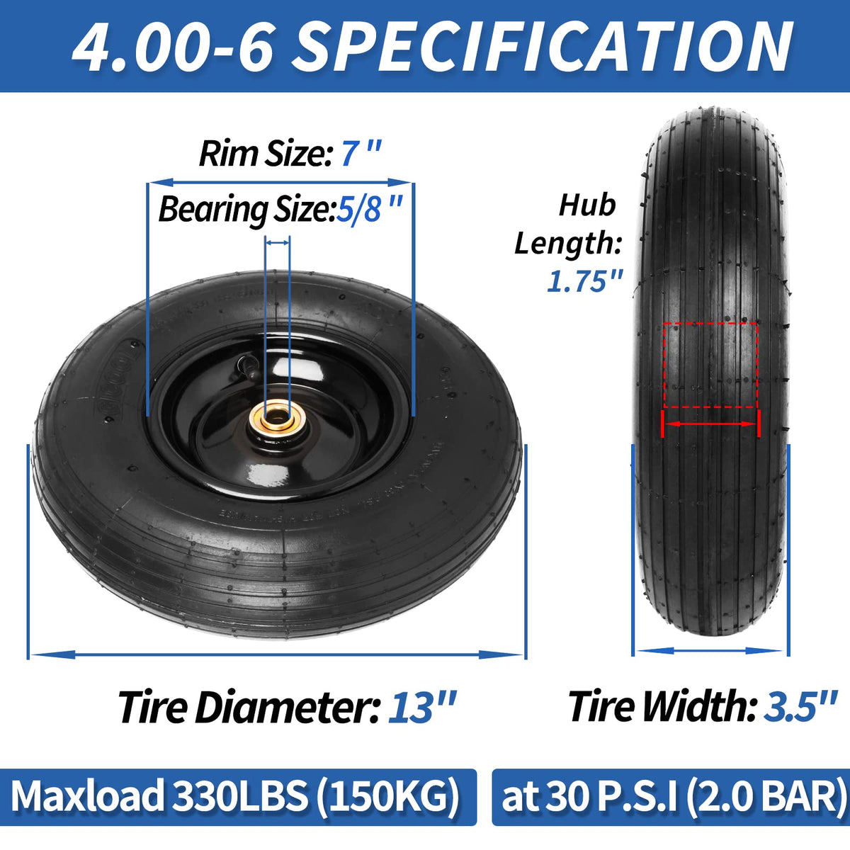 GICOOL 4.00-6 tire tread design highlighting traction on varied terrain