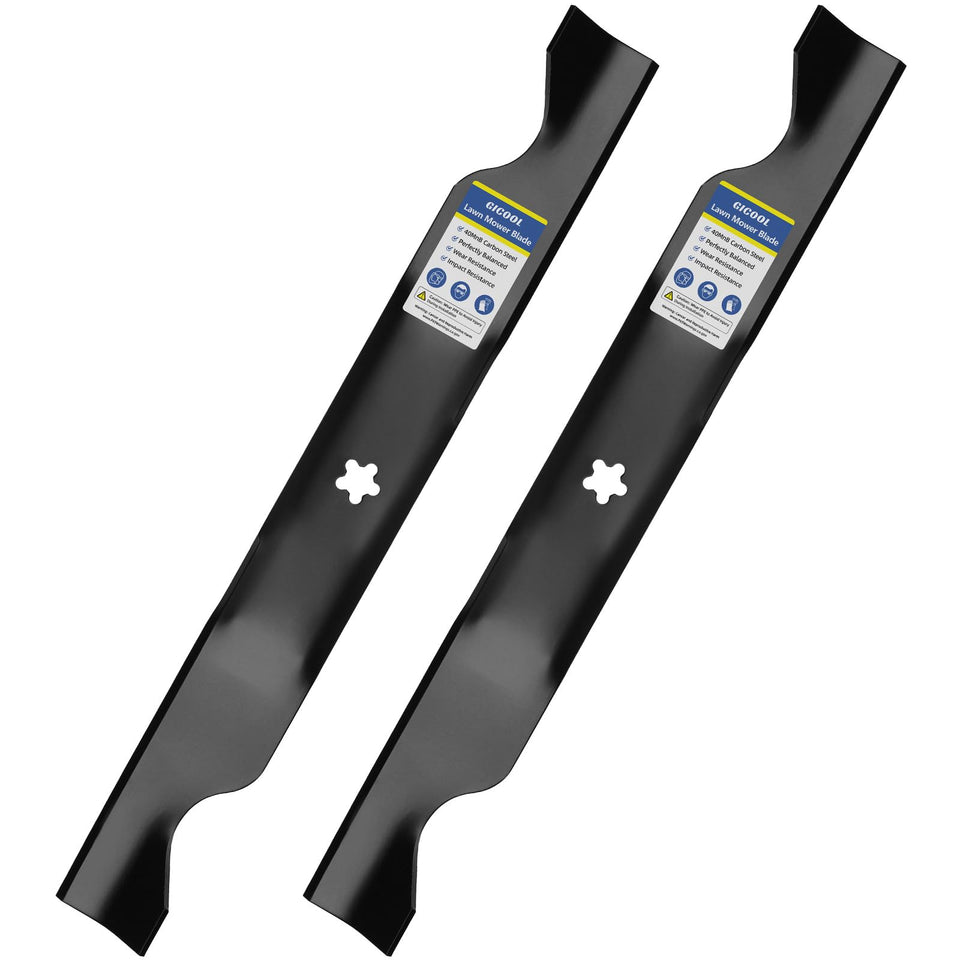 GICOOL 405380 blade for 46 inch deck showing 23 inch length and 5 point star center.