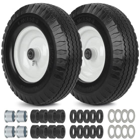 GICOOL 4.10/3.50-6 solid tire with wheel, hub close-up for heavy-duty yard tasks.