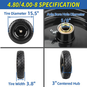 GICOOL solid tire wheel assembly, 16-inch diameter, top view, durable for rough lawn paths.