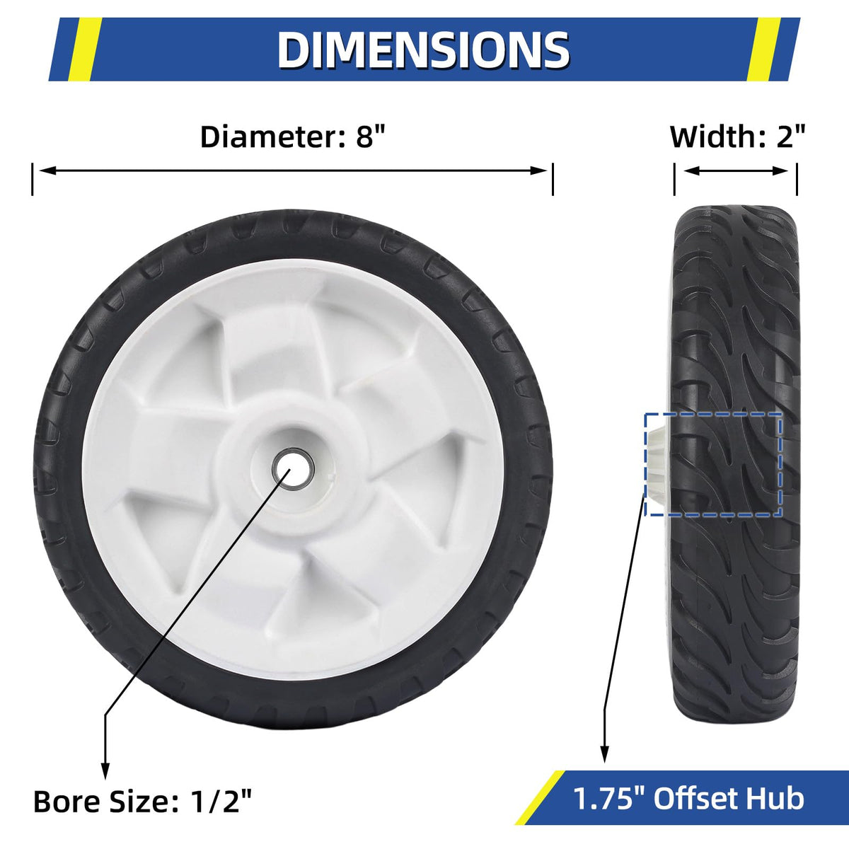 GICOOL 8-inch lawn mower wheel with Toro compatibility.