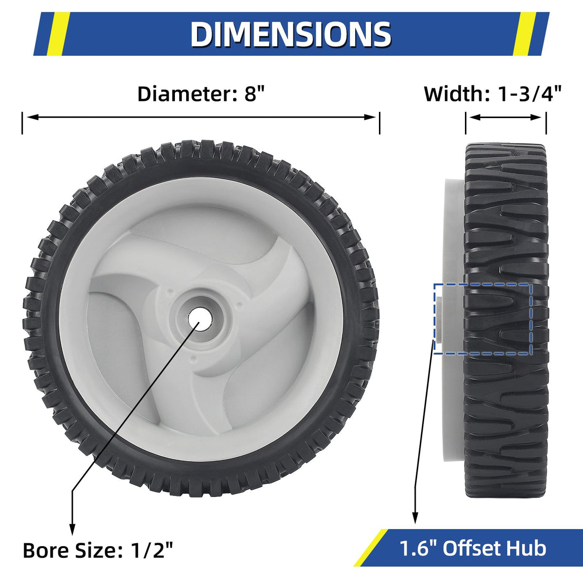 GICOOL 8-inch wheels enabling smooth front-drive action on self-propelled mowers