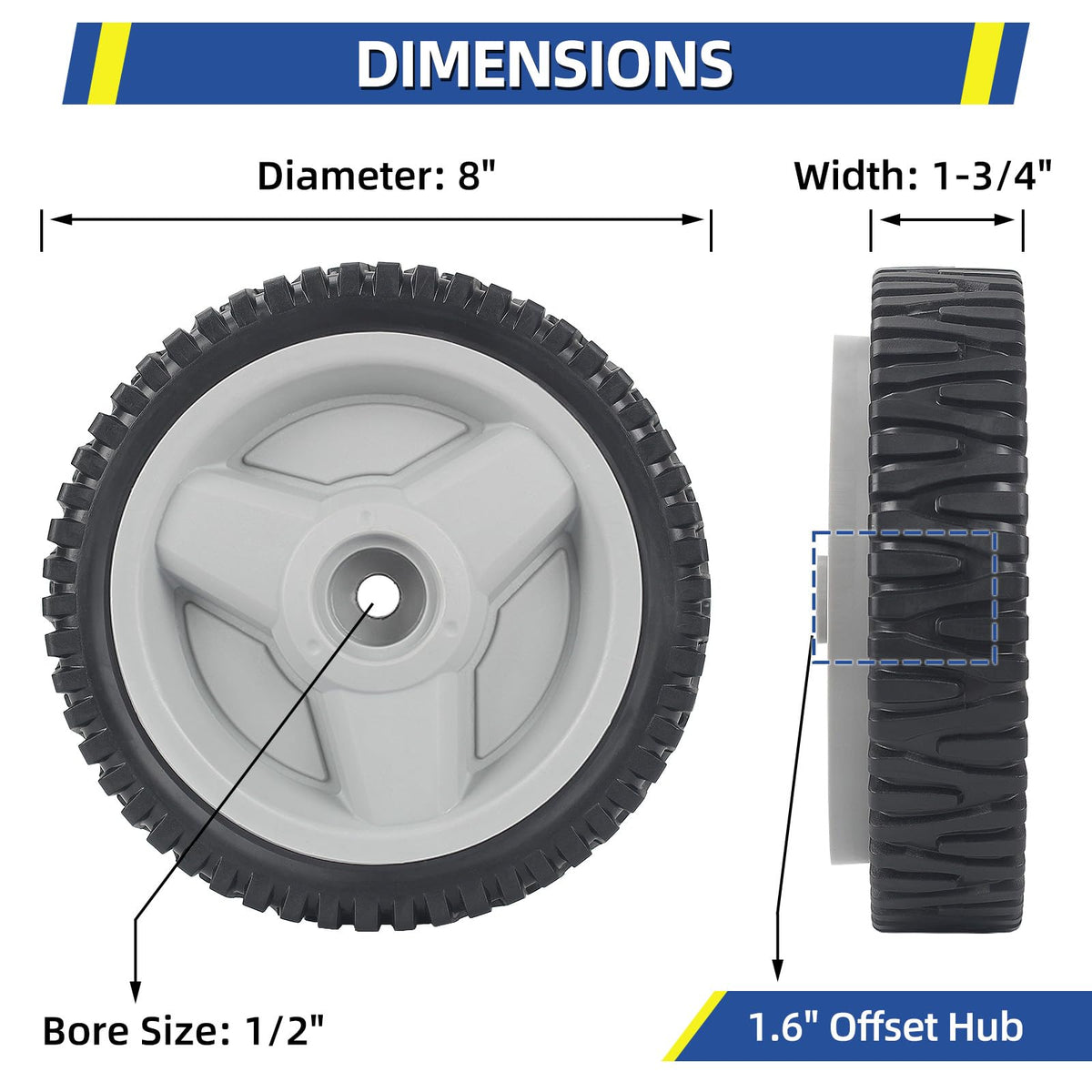 GICOOL 8-inch front drive wheels on Husqvarna 5521 series for stable traction