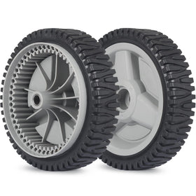 GICOOL 8-inch front drive wheels installed on a Husqvarna mower for smoother mowing