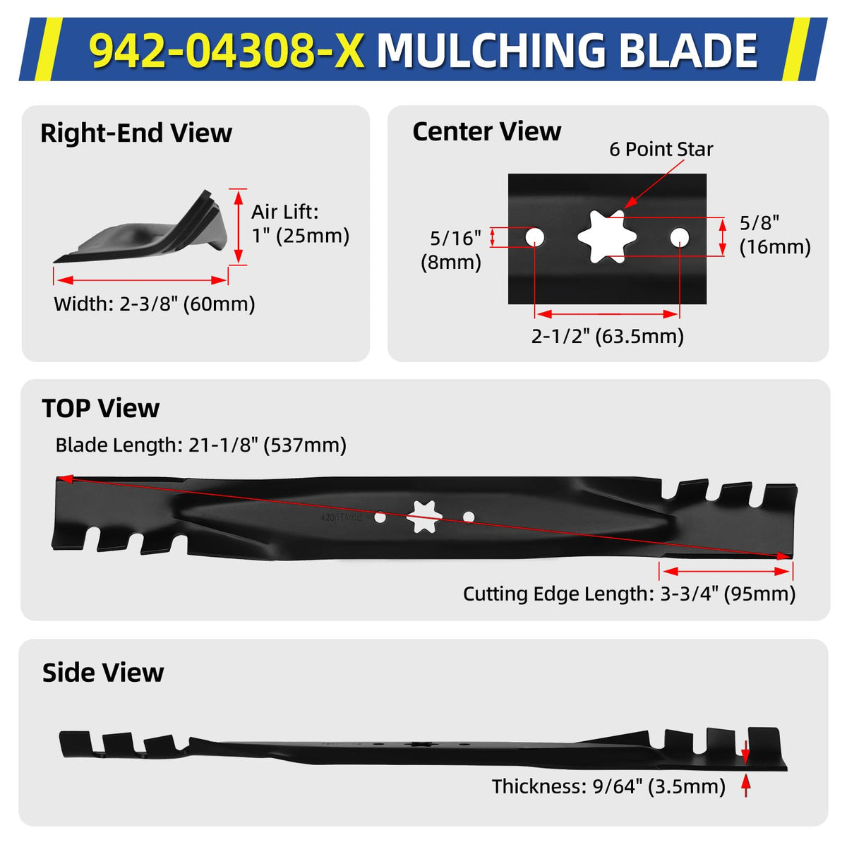 Side-view of mulching blade cutting edge delivering efficient grass processing.
