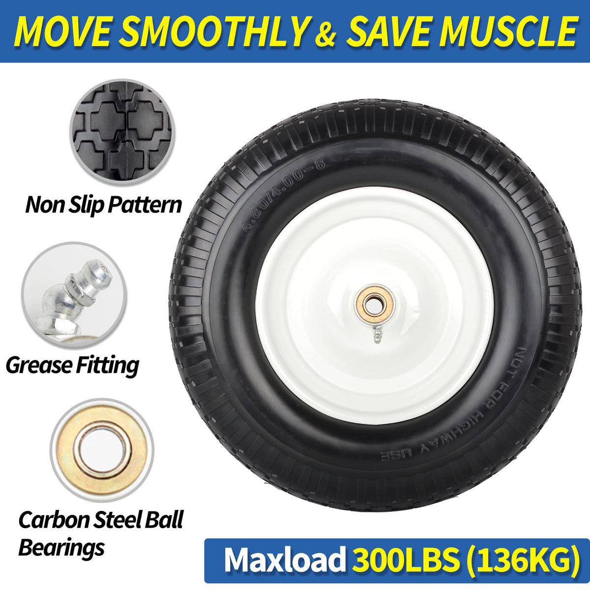 GICOOL axle bore hole 5/8-inch detail on a solid tire wheel.