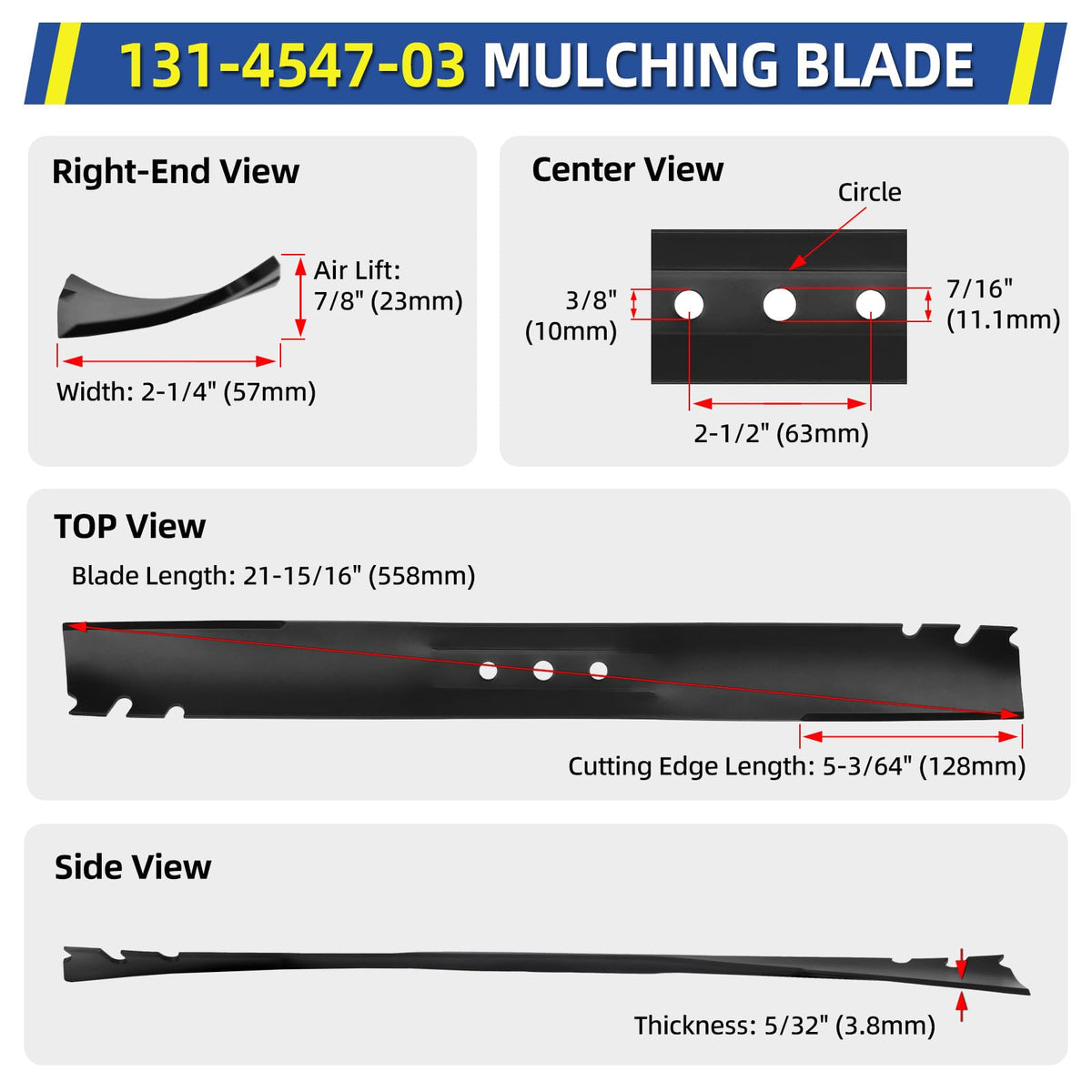 Replacement blade 131-4547-03 by GICOOL for Toro compatibility