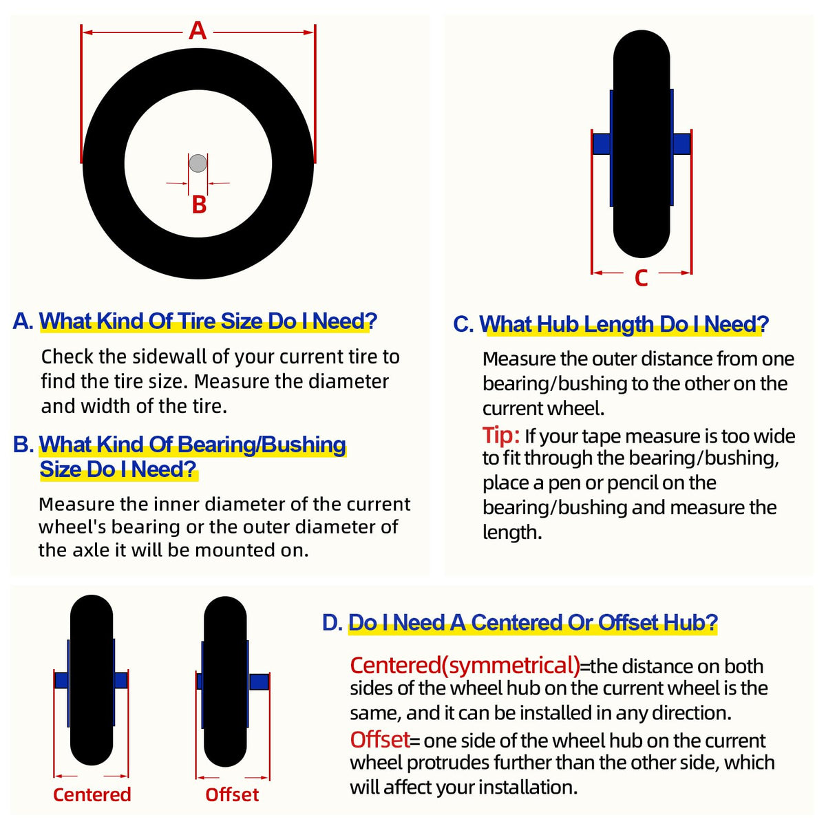 GICOOL compatible sizes guide for wheelbarrow tires