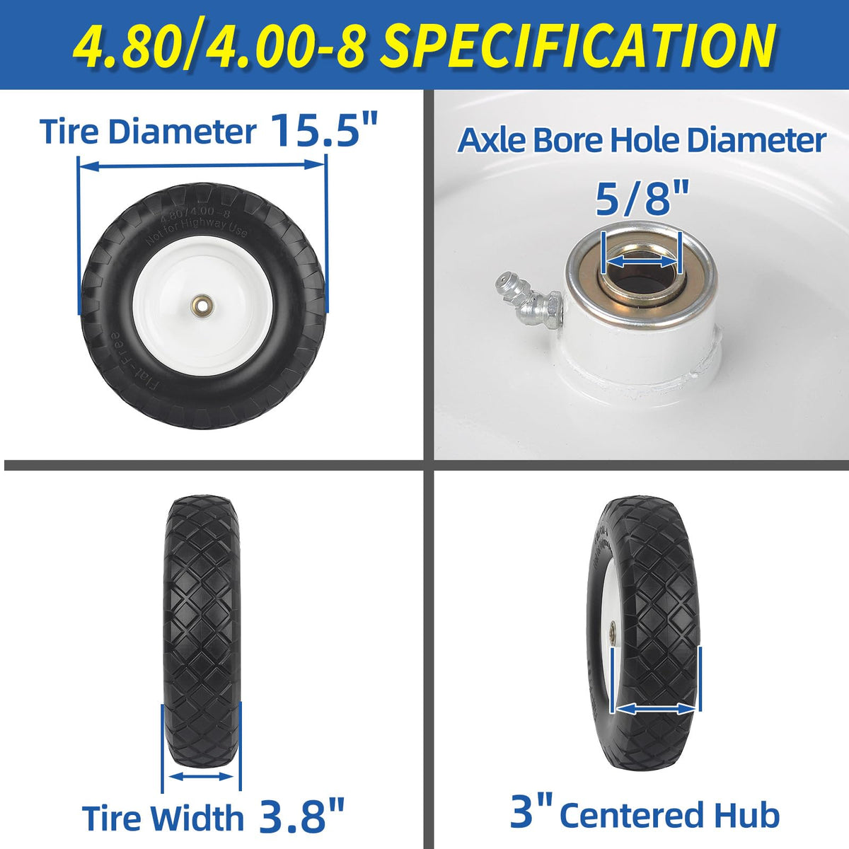GICOOL flat-free wheelbarrow tire front view ready to roll over gravel and grass