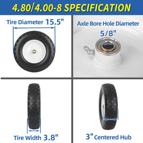 GICOOL flat-free wheelbarrow tire front view ready to roll over gravel and grass