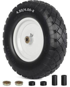 GICOOL flat-free wheelbarrow tire side view showing rugged, maintenance-free design for yard tasks
